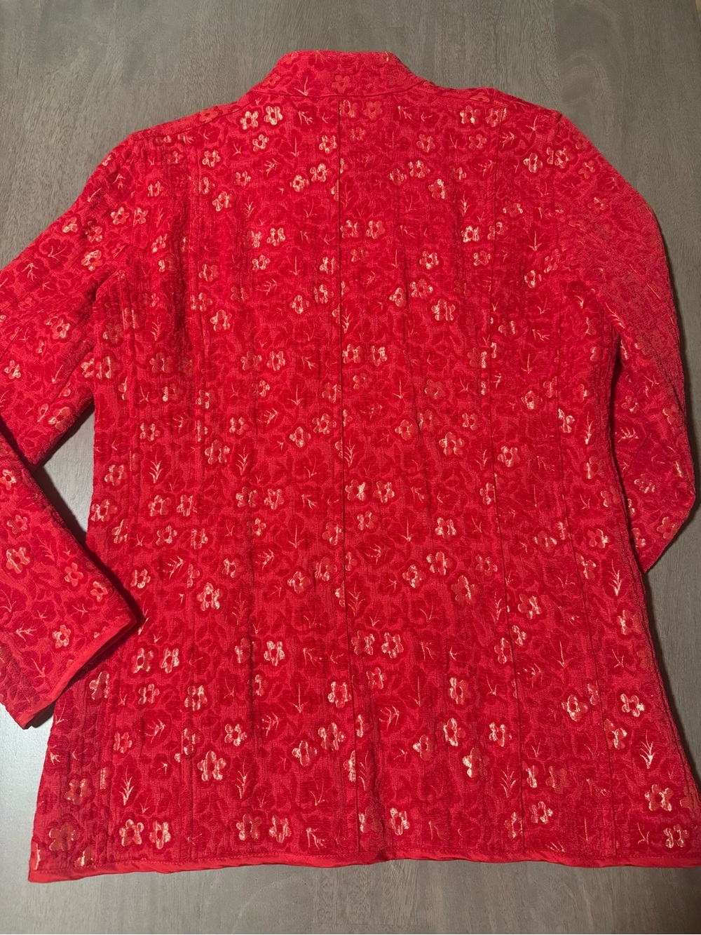 Chico's Red Embroidered Button-Front Jacket - Picture 7 of 8